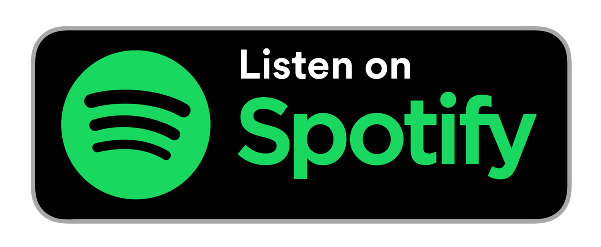 Spotify logo with the text 'Listen on Spotify' on a black rounded rectangle button.