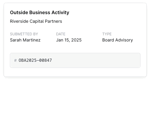 Card displaying Outside Business Activity for RIAs