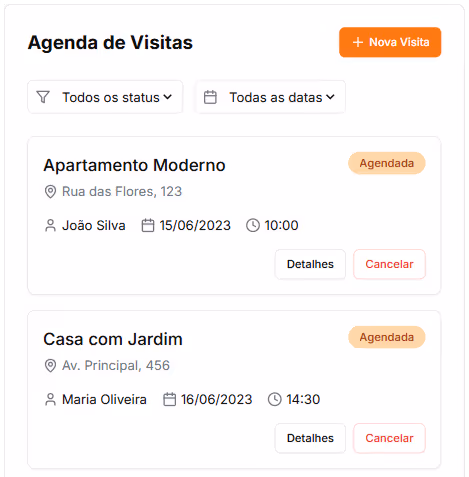Imagem da funcionalidade de agendamento de visitas da UProperty Market