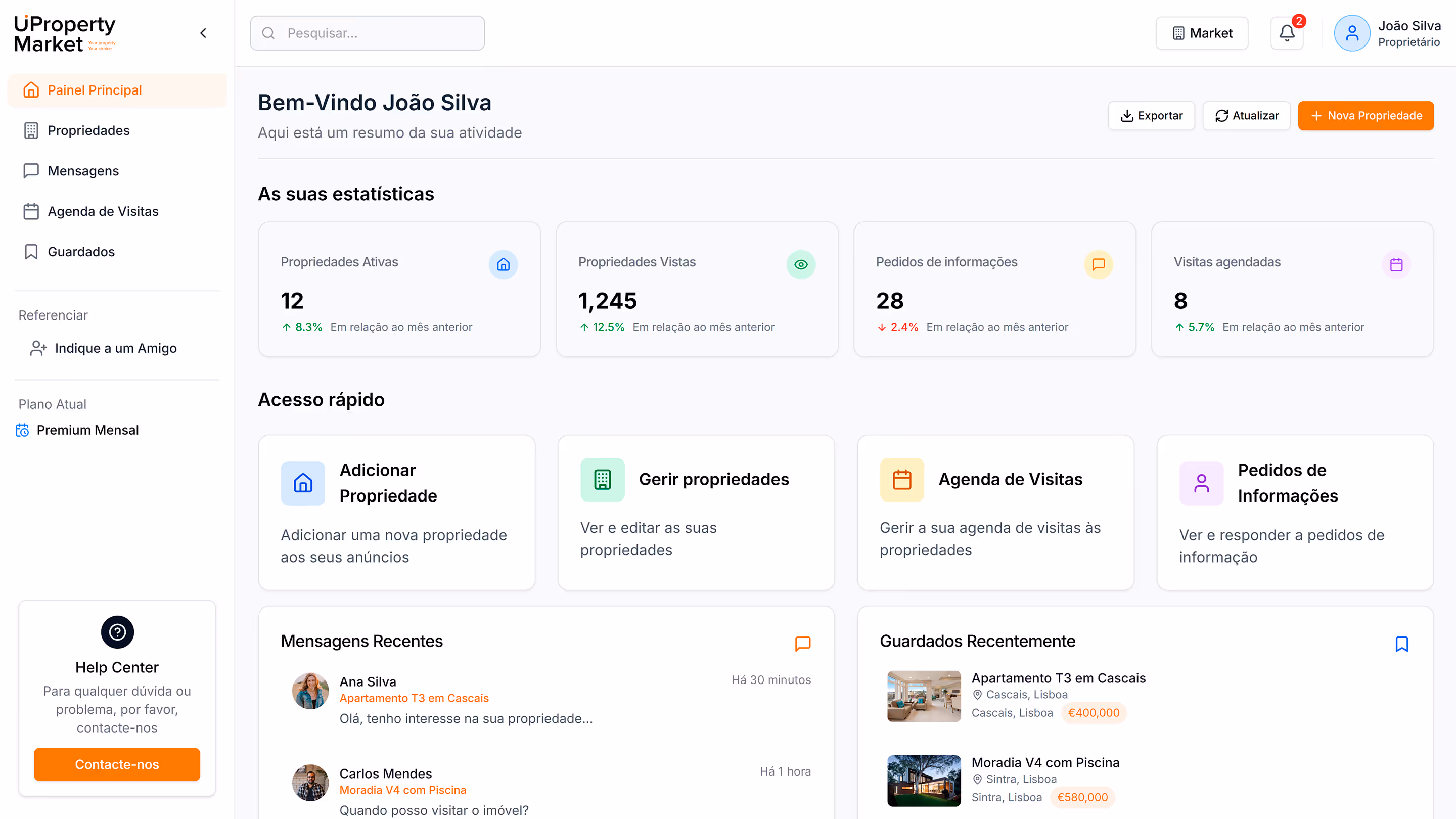 Imagem da interface do Painel Principal da UProperty Market.