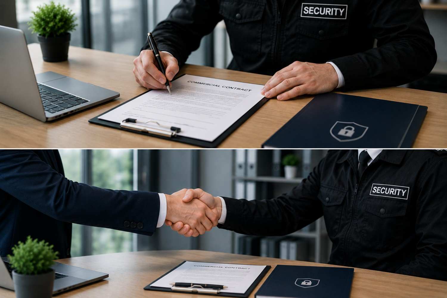 Security guard signing commercial contract