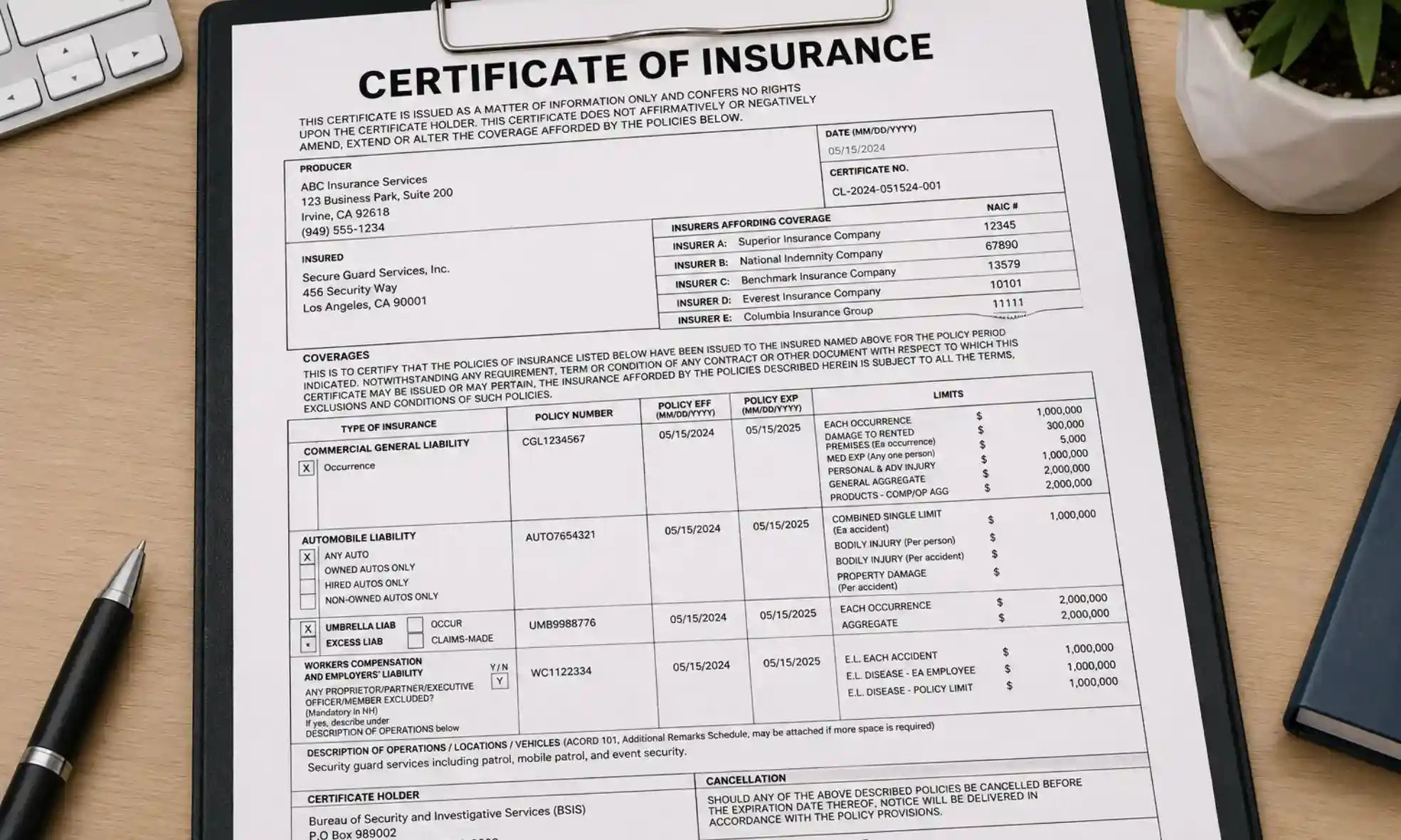 Certificate of Insurance Requirements