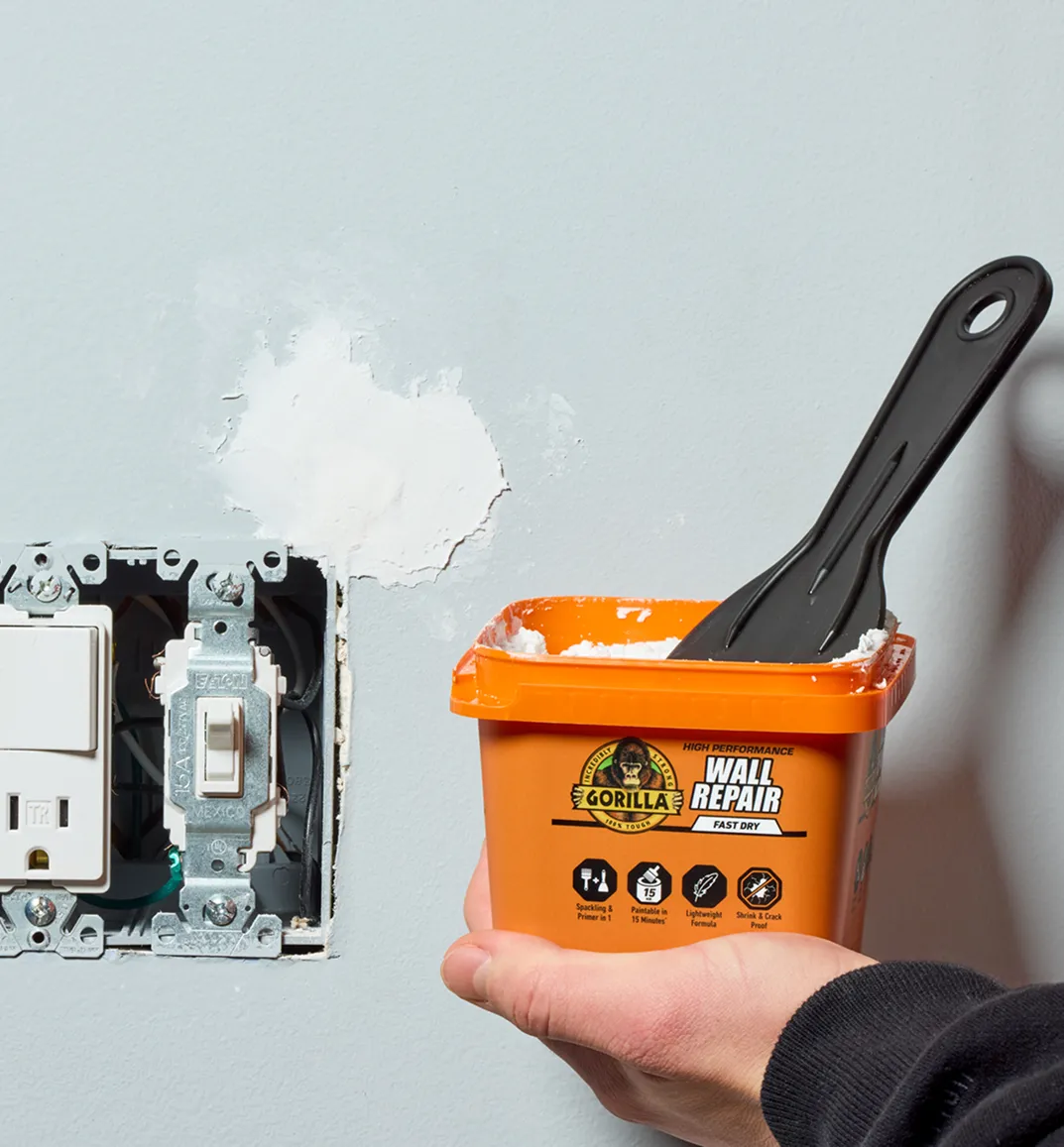 Step-by-step guide showing application of 16oz access hole filler using Gorilla Glue