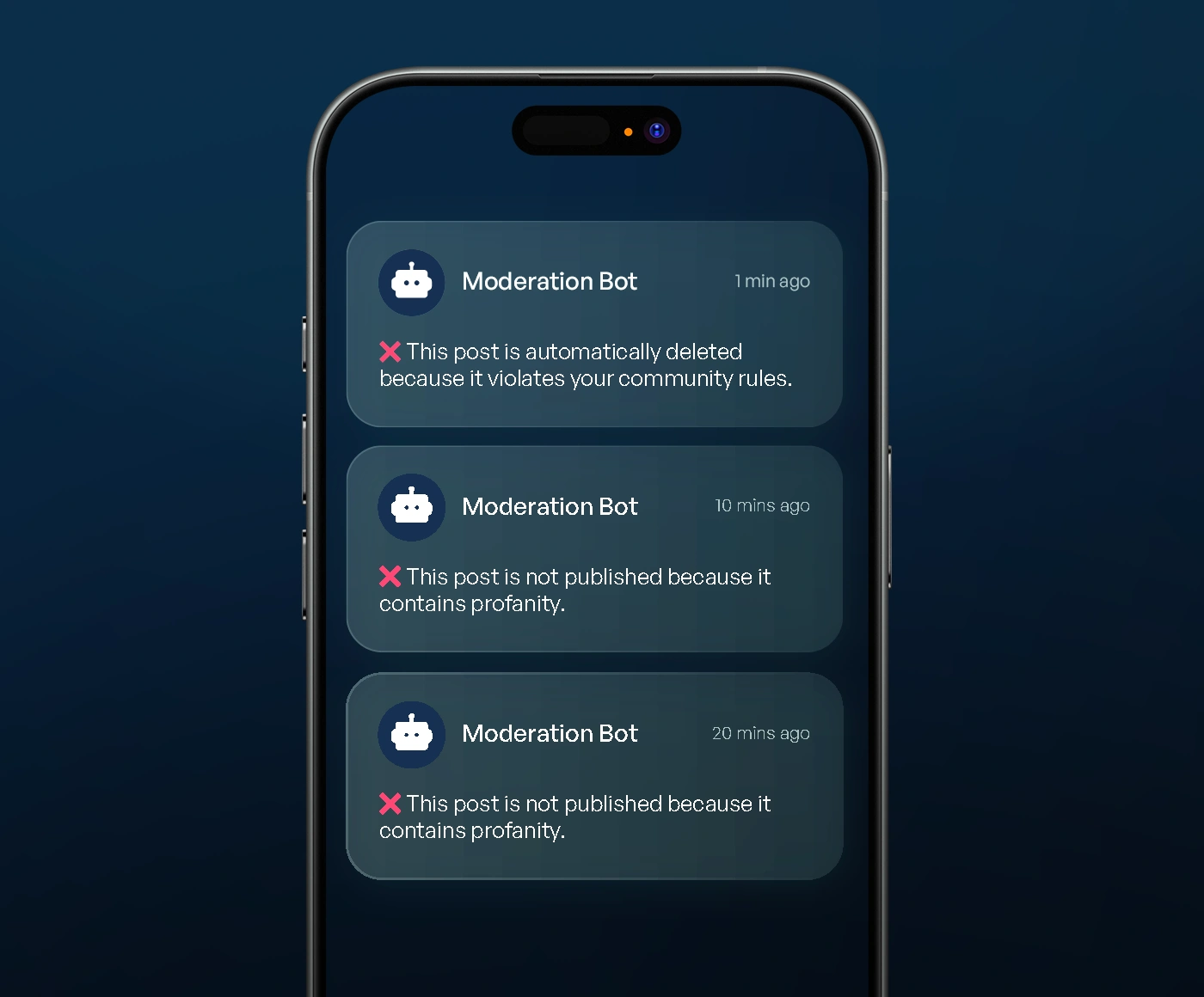 AI moderation dashboard flagging a post