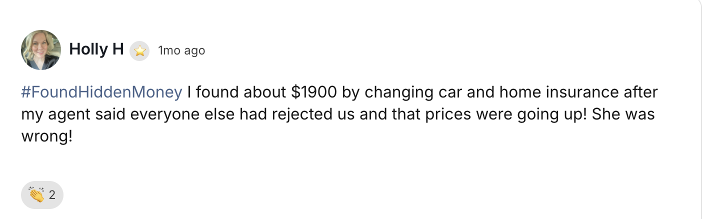 Member saved $1,900 on insurance
