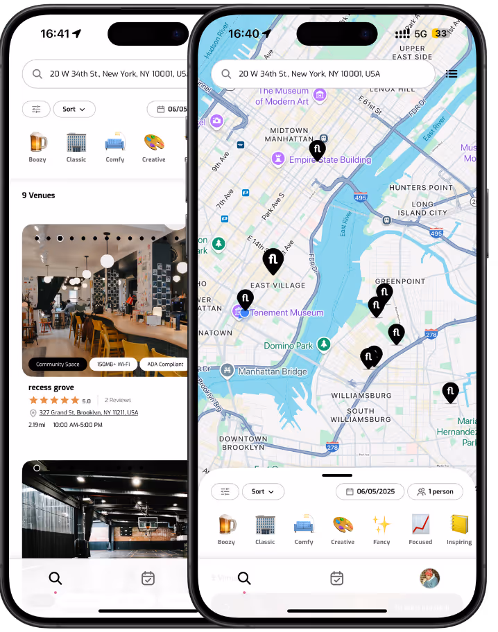 fluxo app on iOS showing the map and markeplace