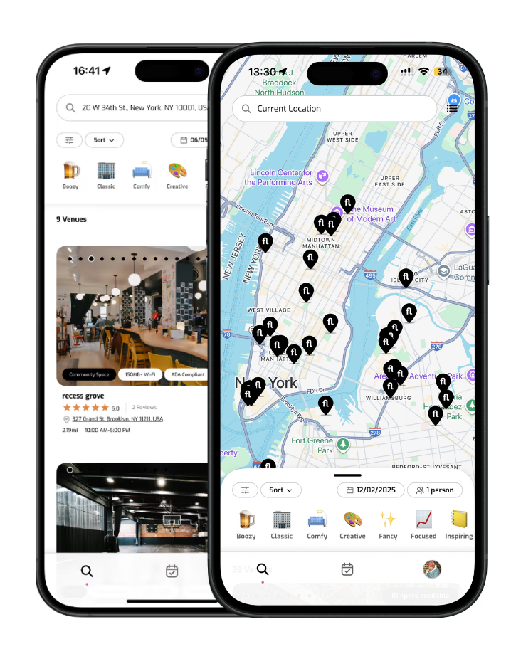 fluxo app on iOS showing the map and markeplace