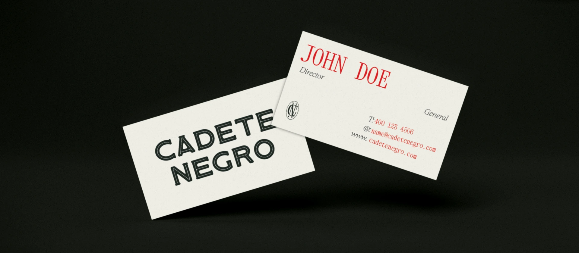 Tarjeta de presentación con naming y diseño de marca para Cadete Negro con premio LATAMPACK por Aditivo Agencia en México
