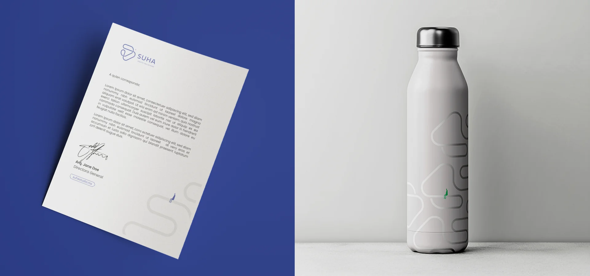 Hoja membretada y promocionales con rediseño de marca para SUHA Arquitectura con visión con premio CLAP por Aditivo Agencia en Cancún México