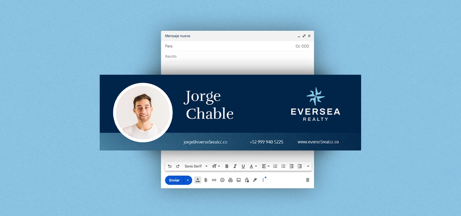 Firma electrónica con diseño de marca para Eversea Realty por Aditivo Agencia en Cancún México