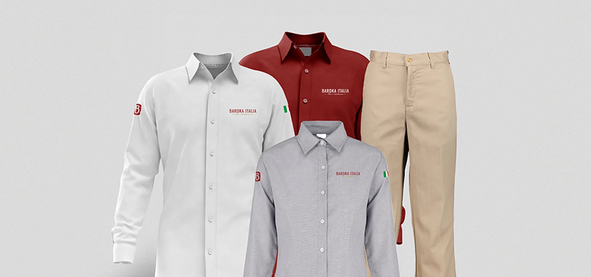 Uniformes con diseño de marca para Baroka Italia por Aditivo Agencia en Cancún México