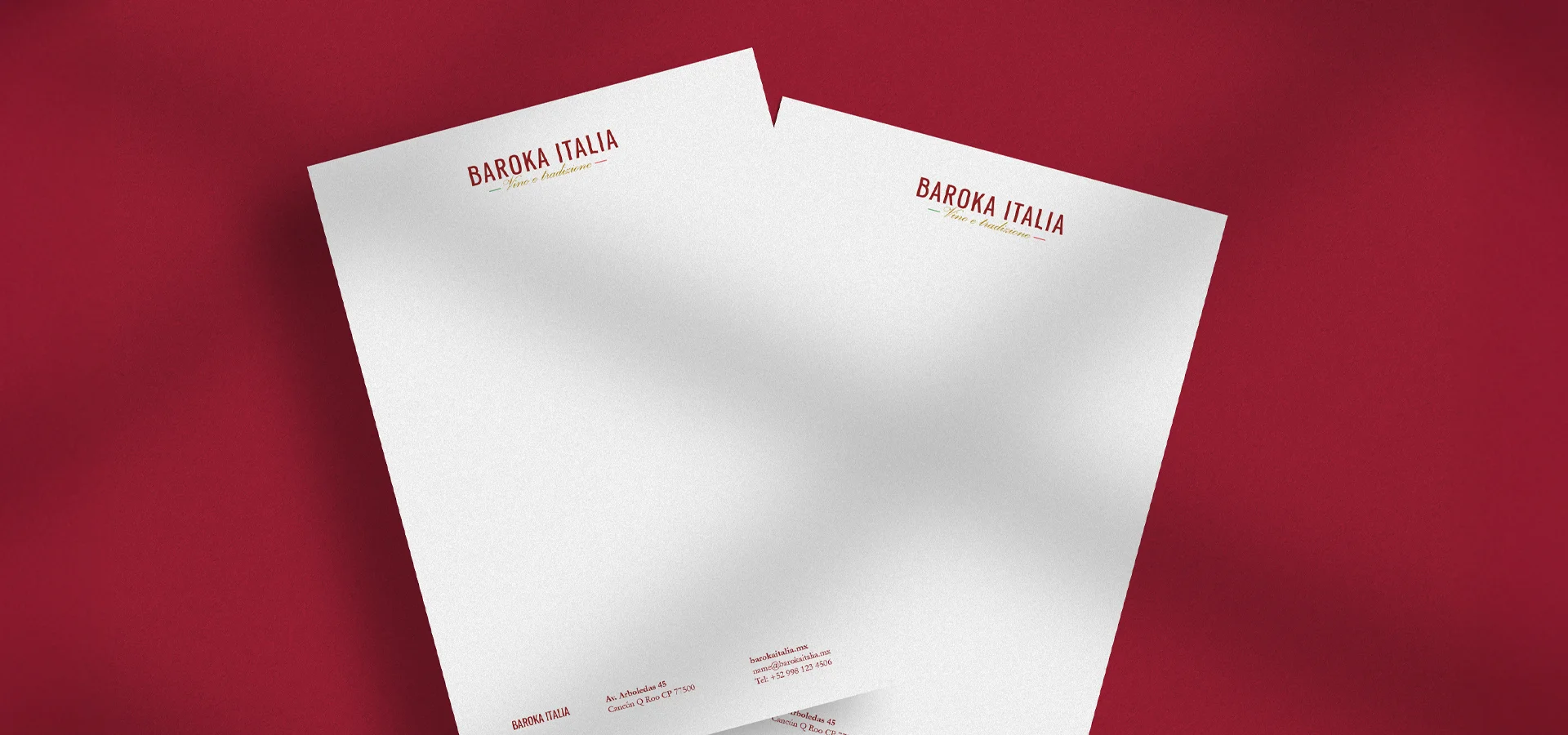 Hoja membretada con diseño de marca para Baroka Italia por Aditivo Agencia en Cancún México