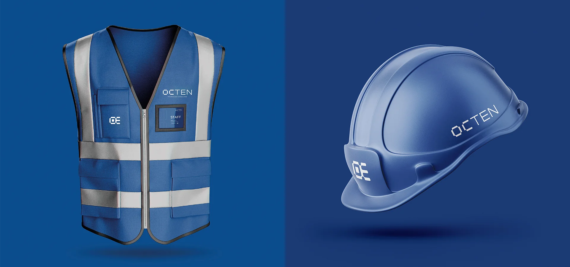 Uniforme de seguridad con naming y diseño de marca para OCTEN por Aditivo Agencia en Guadalajara México