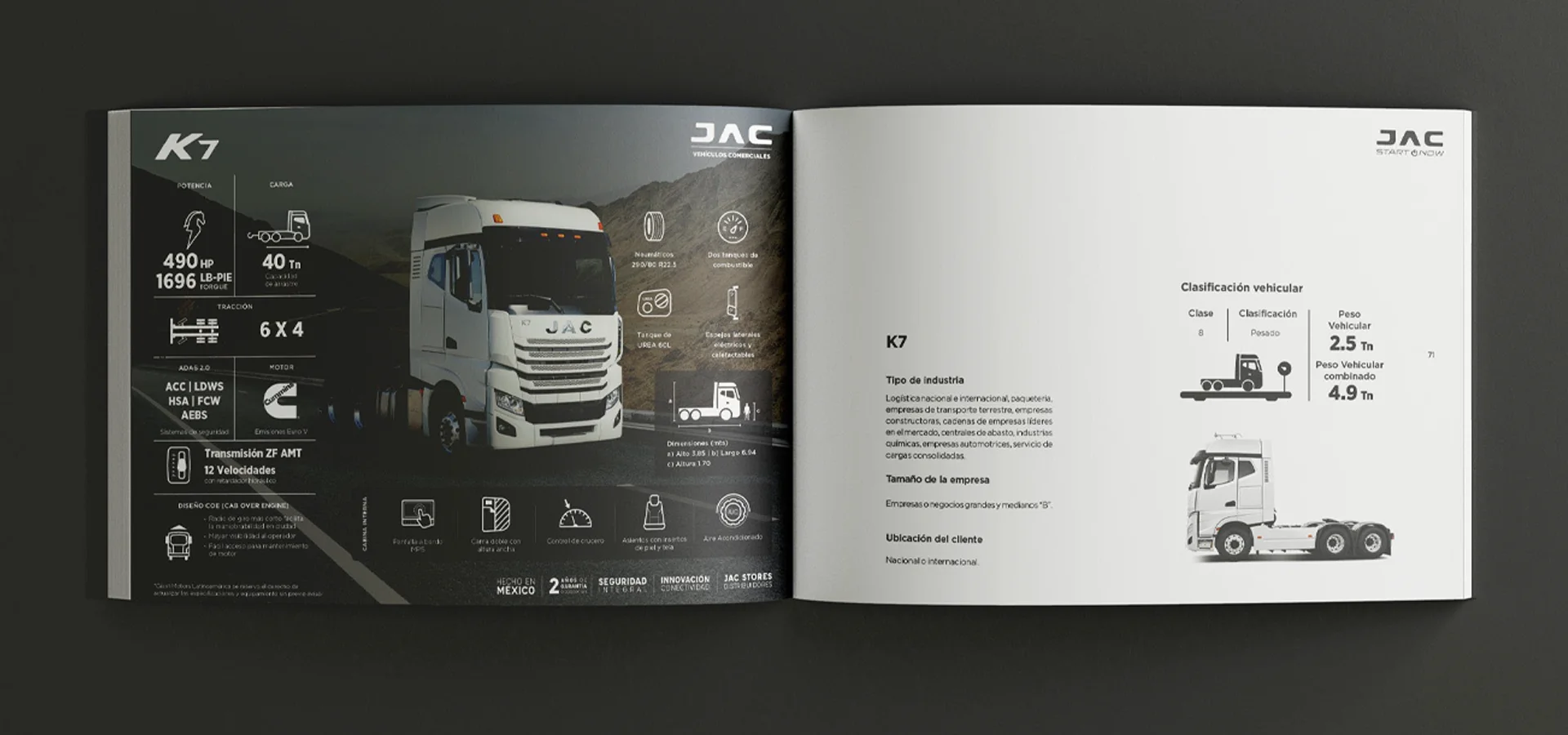 Diseño editorial de Catálogo de vehículos comerciales JAC México con premio Anuaria México por Aditivo Agencia en México