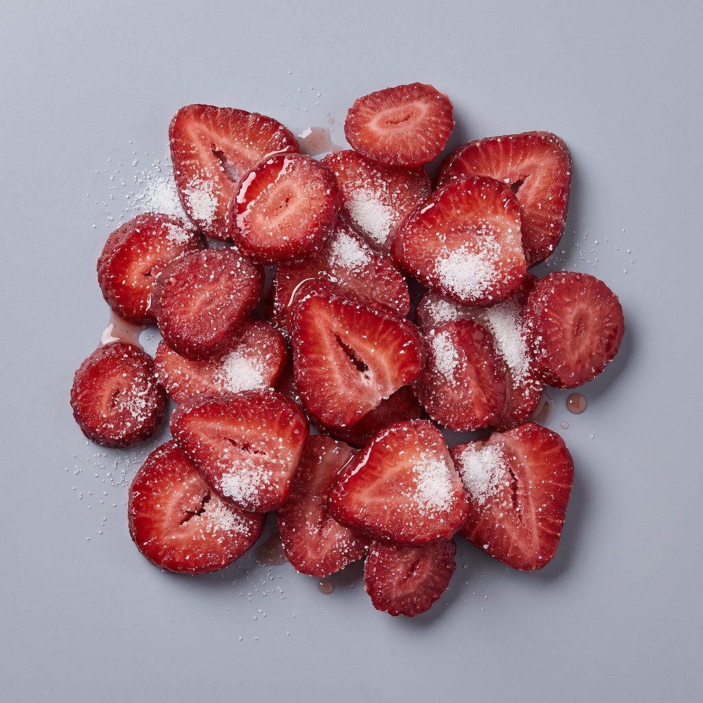 Frozen sliced strawberries with sugar