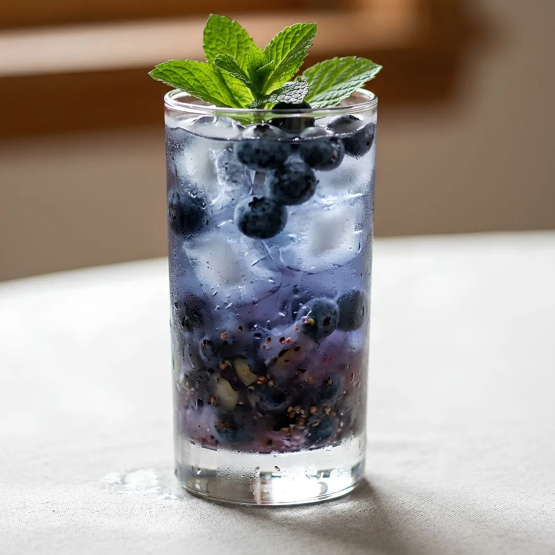Blueberry mint mocktail made with frozen blueberries