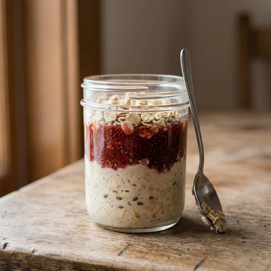Strawberry overnight oats made with frozen strawberries