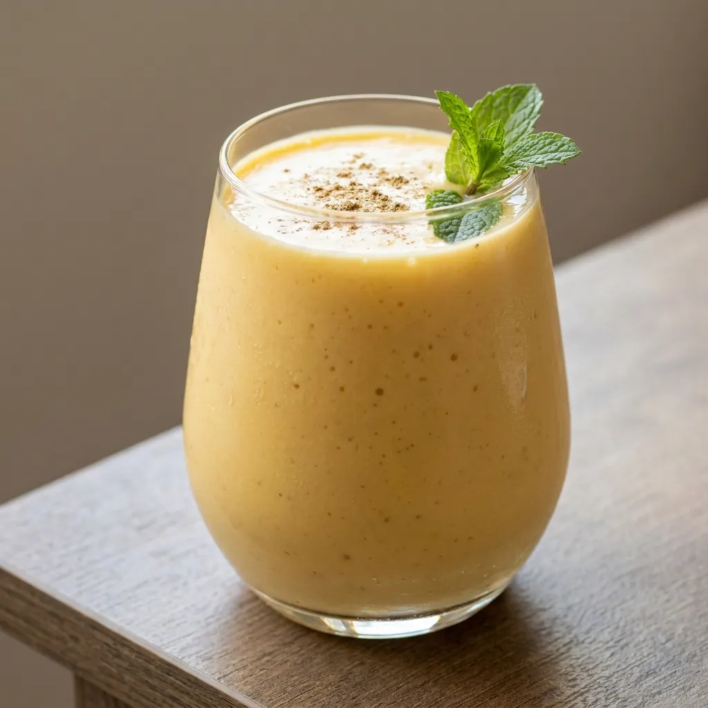 Mango lassi made with frozen mango