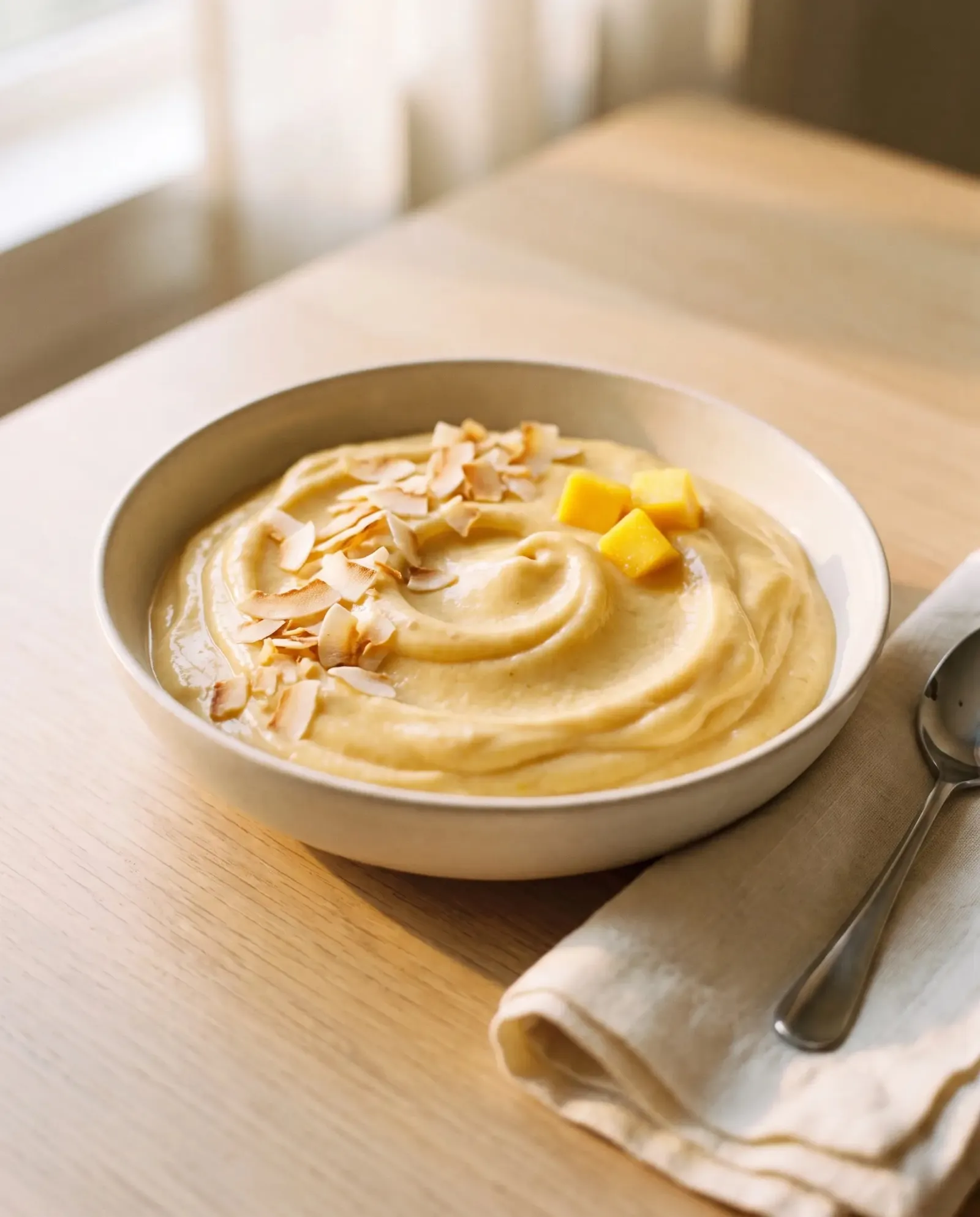 Mango coconut smoothie bowl made with frozen mango