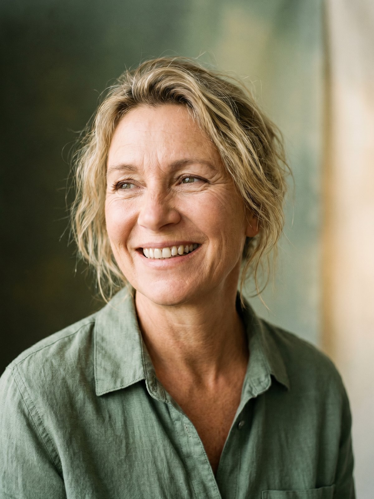 A woman aging gracefully with a full, natural smile