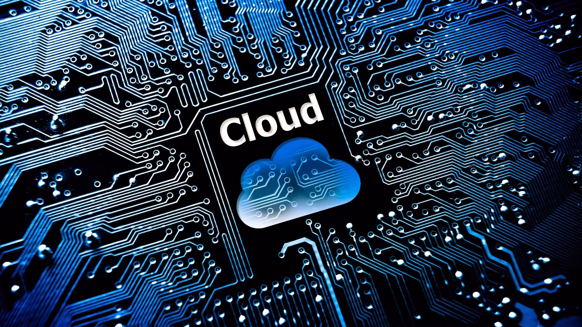 วงจรอิเล็กทรอนิกส์พร้อมคำว่า Cloud