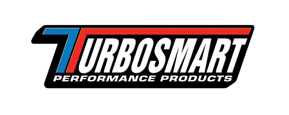 Turbosmart Performance Products logo with stylized T in blue and red above bold white text on black background.