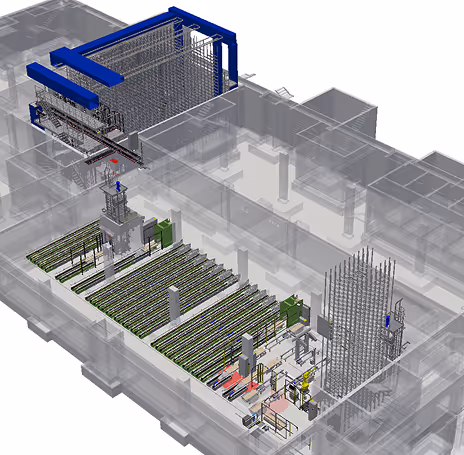 A diagram of a factory with a lot of machinery.
