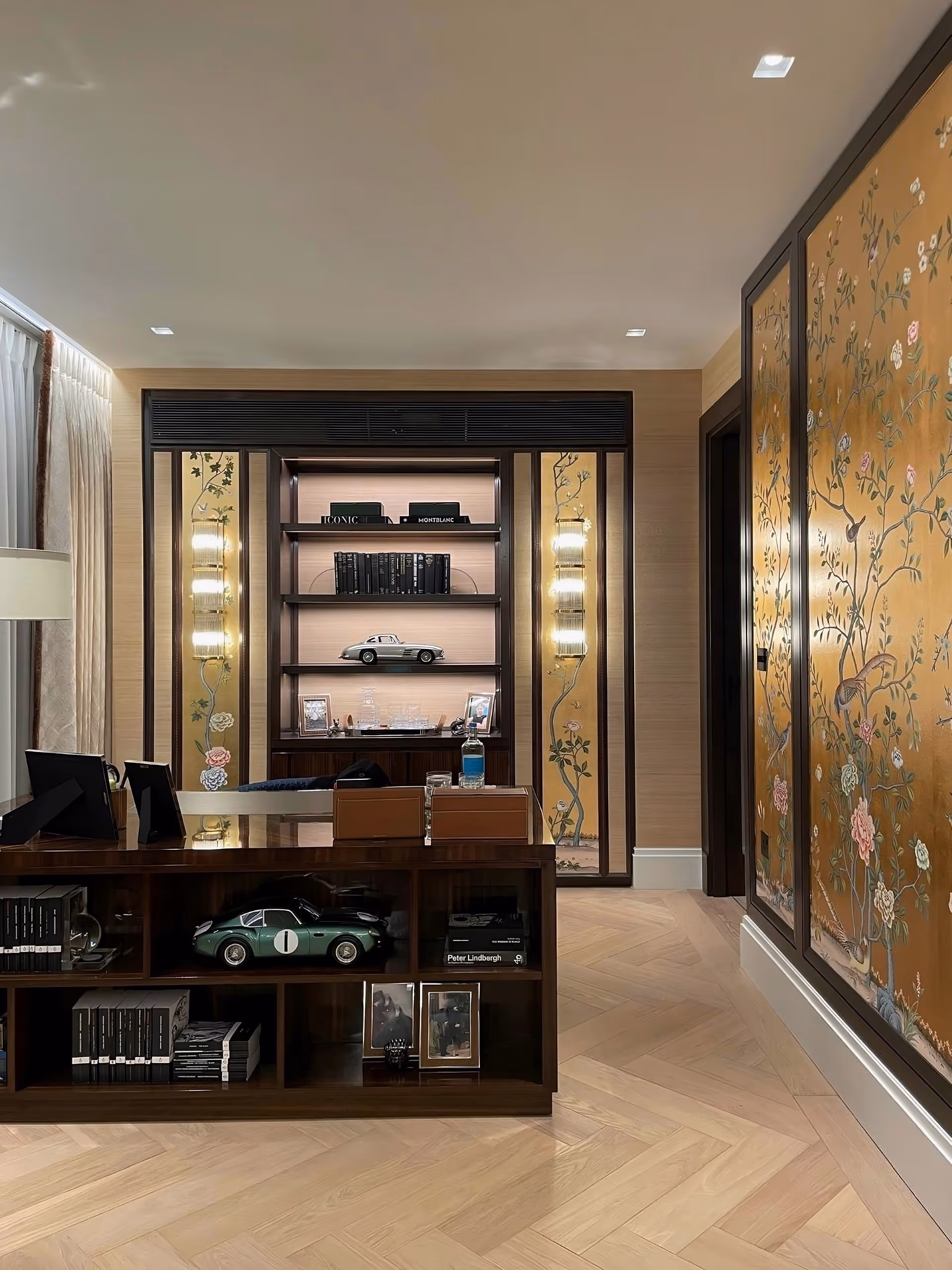 de Gournay wallpaper installation in London townhouse by Bellefair