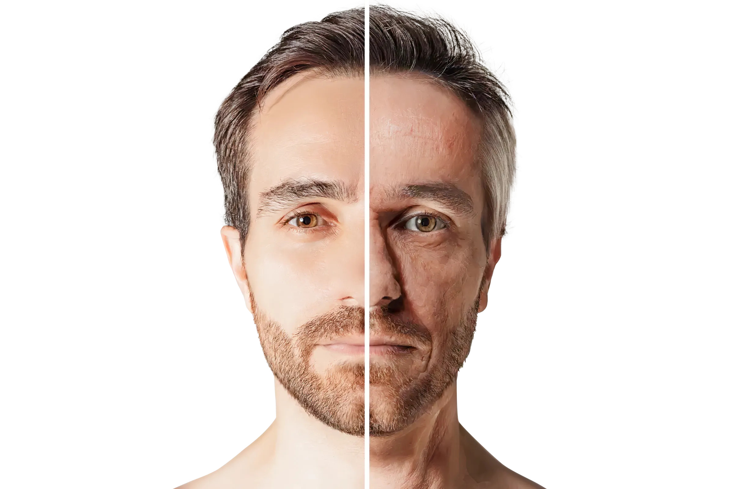 A man's face with the same amount of wrinkles.