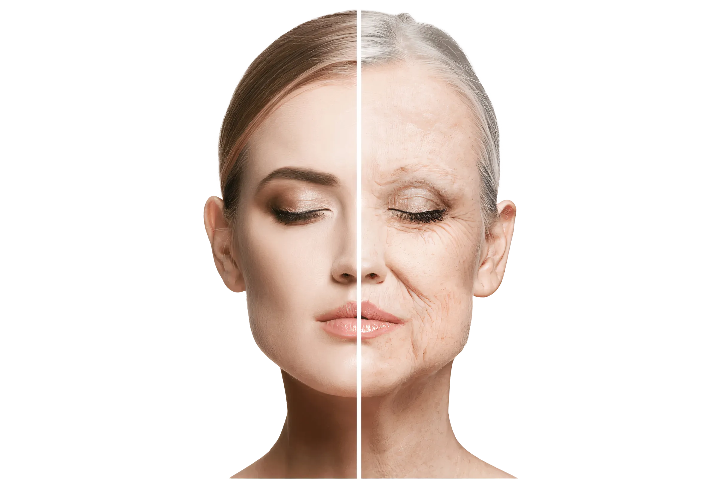 A woman's face before and after a facial rejuicing procedure.