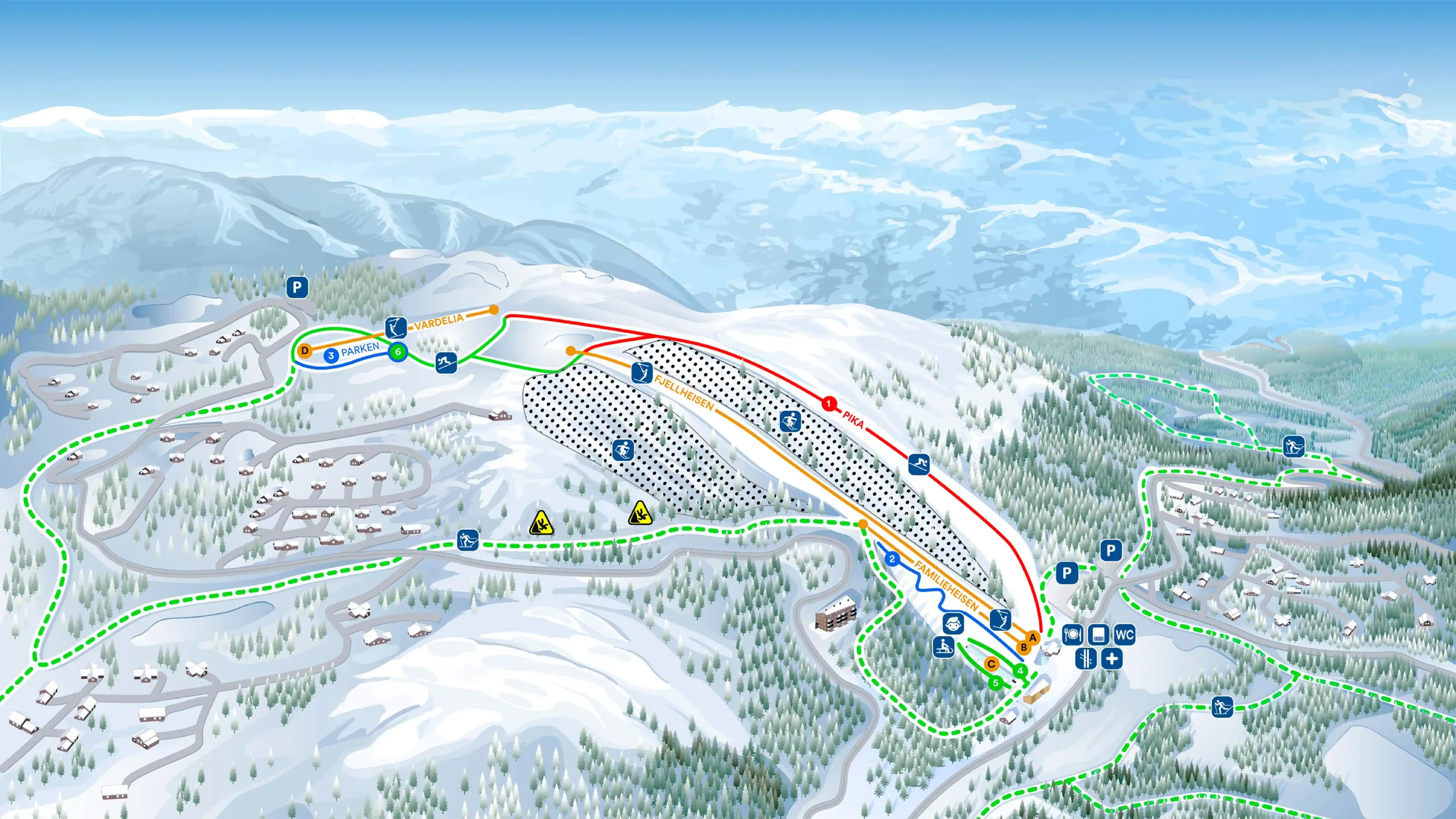 Skiløypekart i Fjellparken på Høgevarde