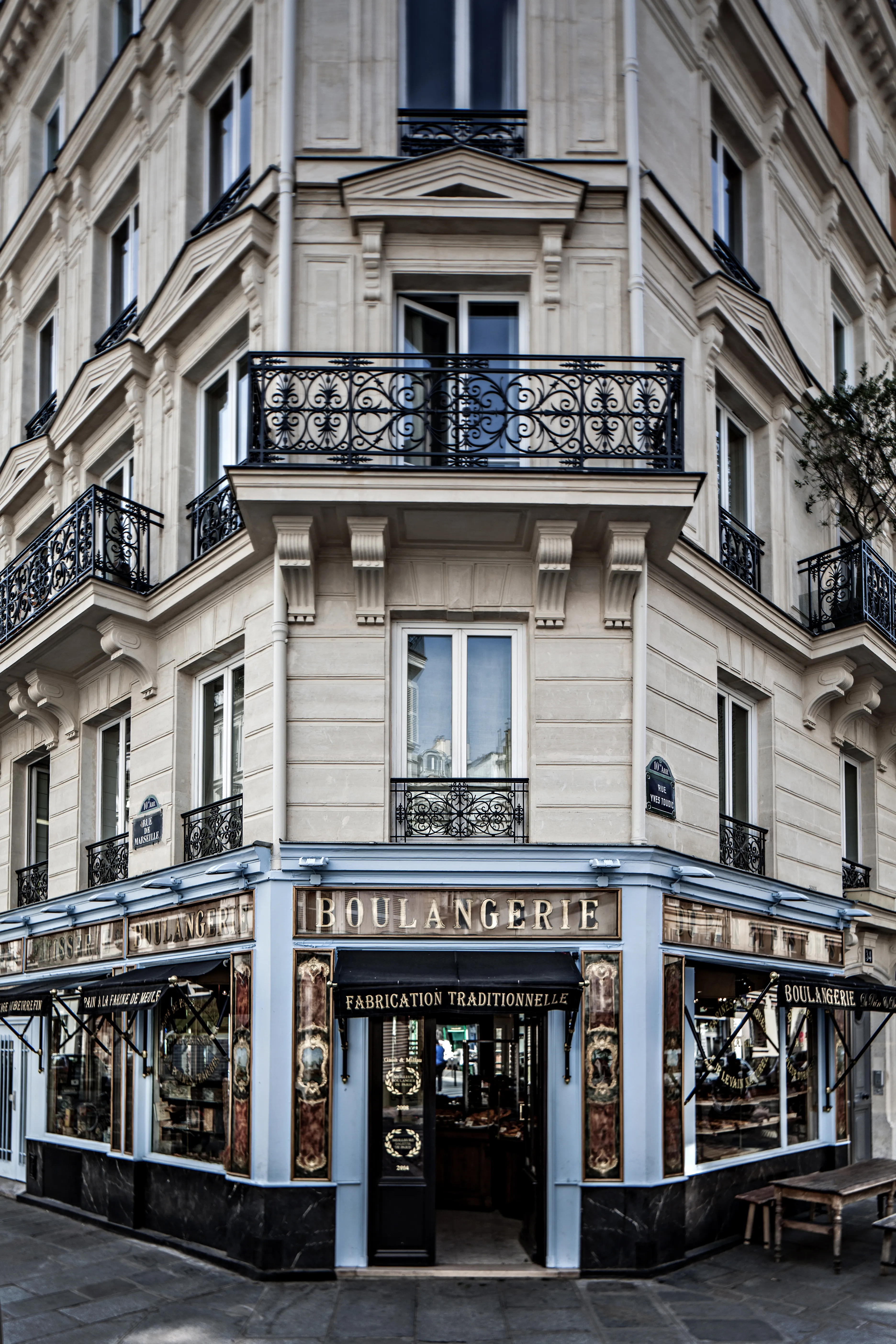 Front of the bakery Du Pain et des Idées in Paris at the corner of Rue Yves Toudic and Rue de Marseille