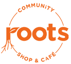 Roots Community Shop & Cafe logo in orange colour
