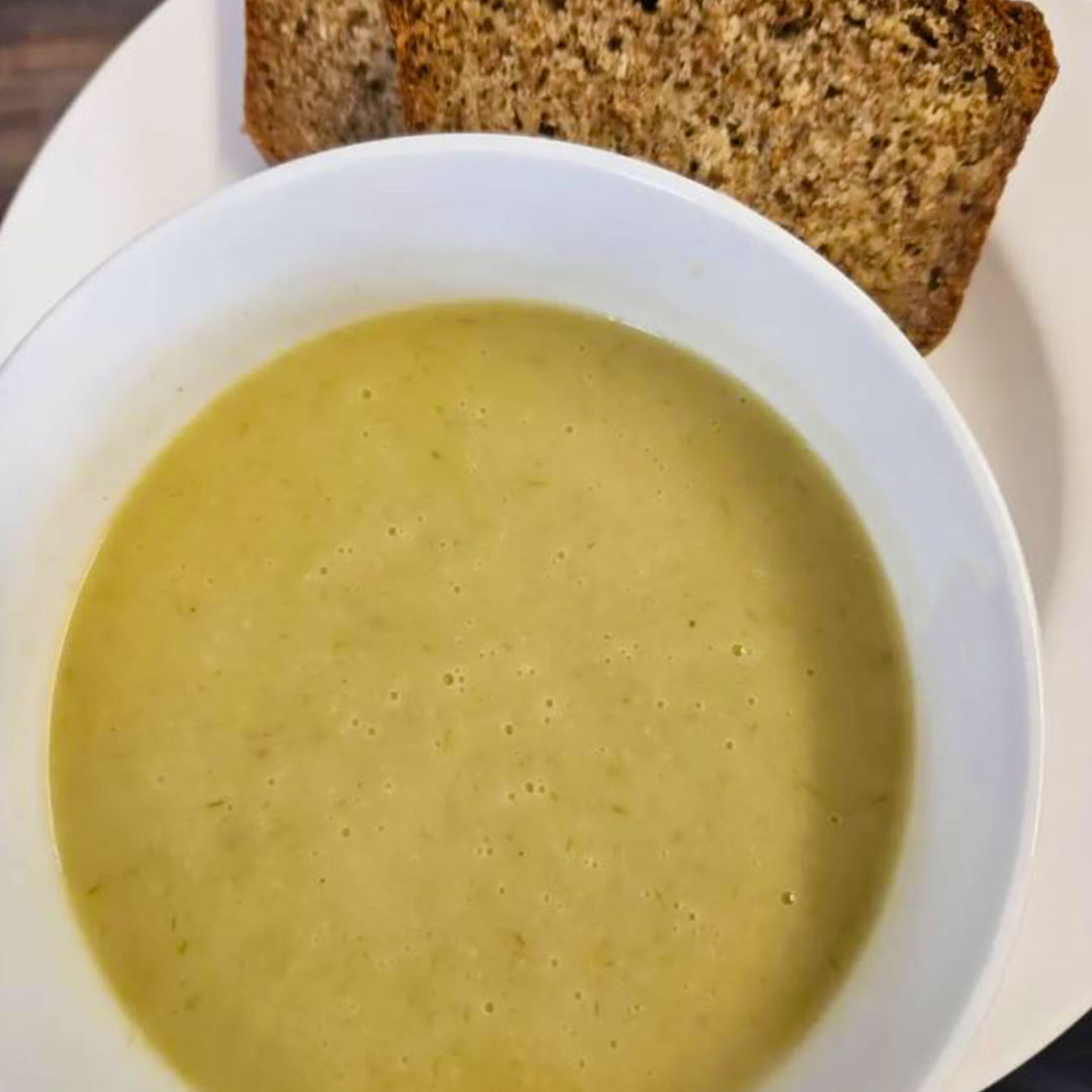 Homemade vegetable soup with our homemade brown bread