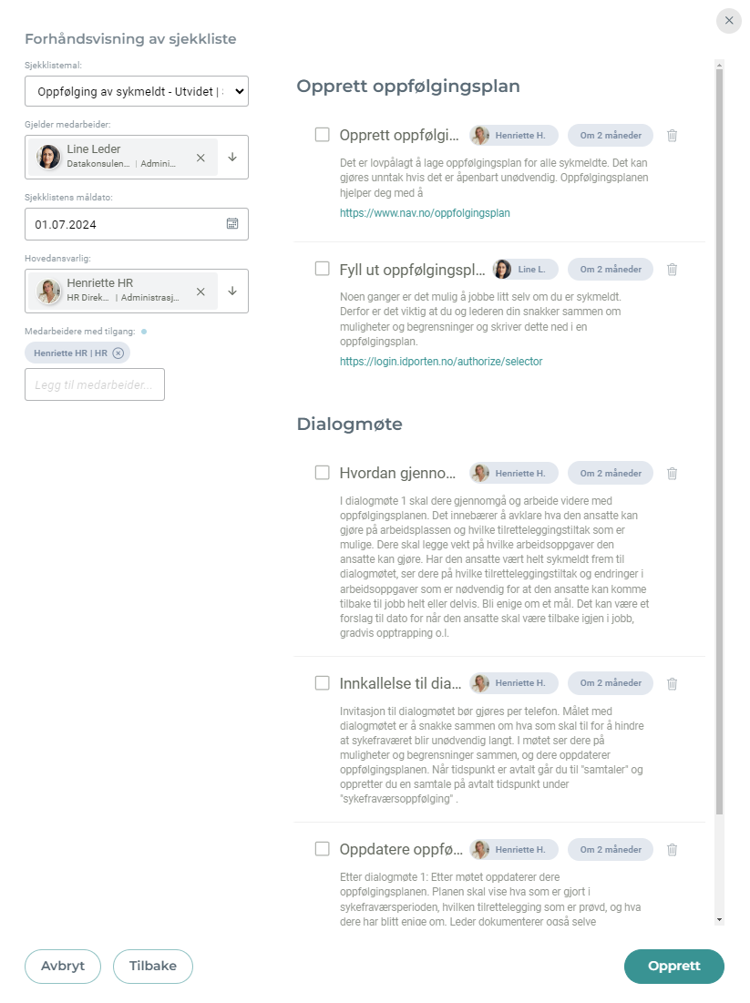 Dottie HR - Sjekklister
