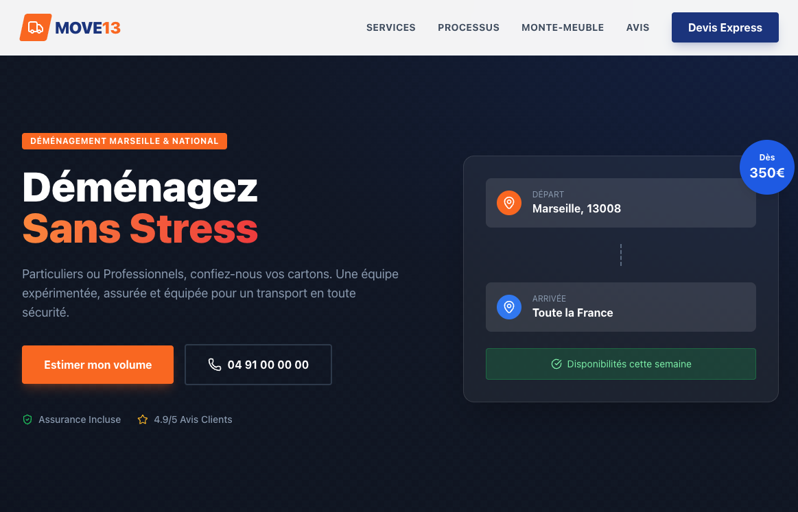 Exemple de site internet pour entreprise de déménagement