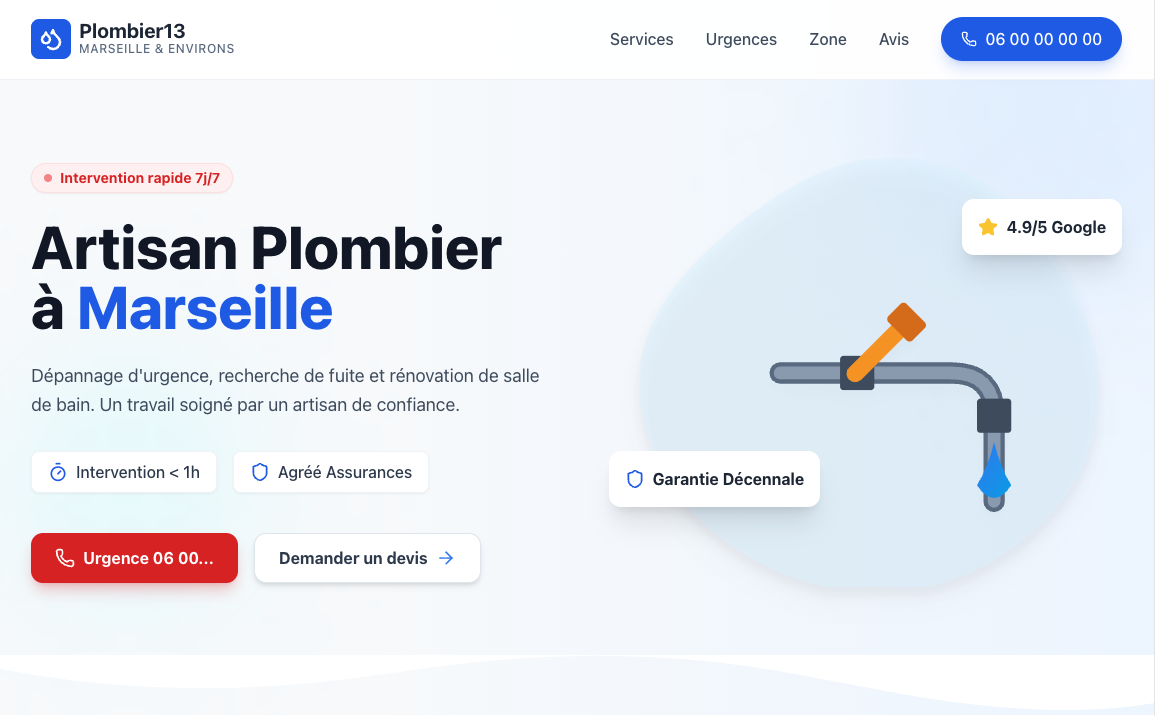Exemple de site internet pour un artisan plombier