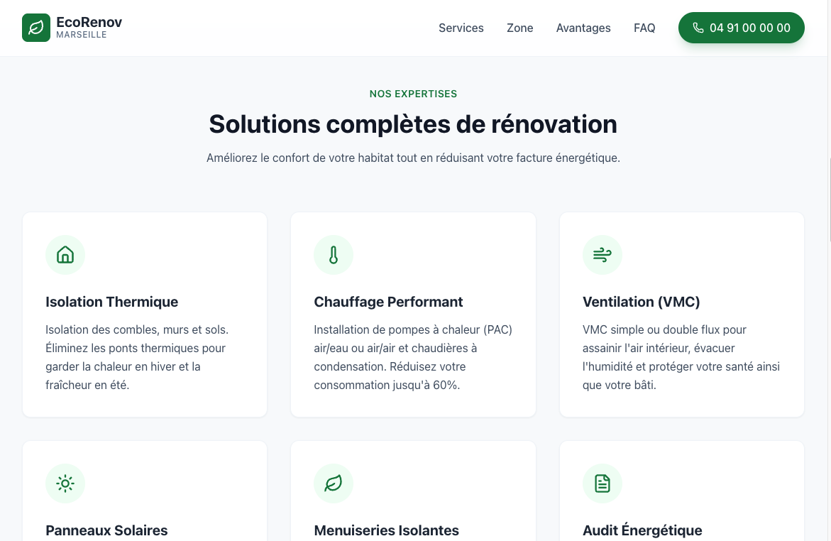 Exemple d'un site internet pour un rénovateur énergétique