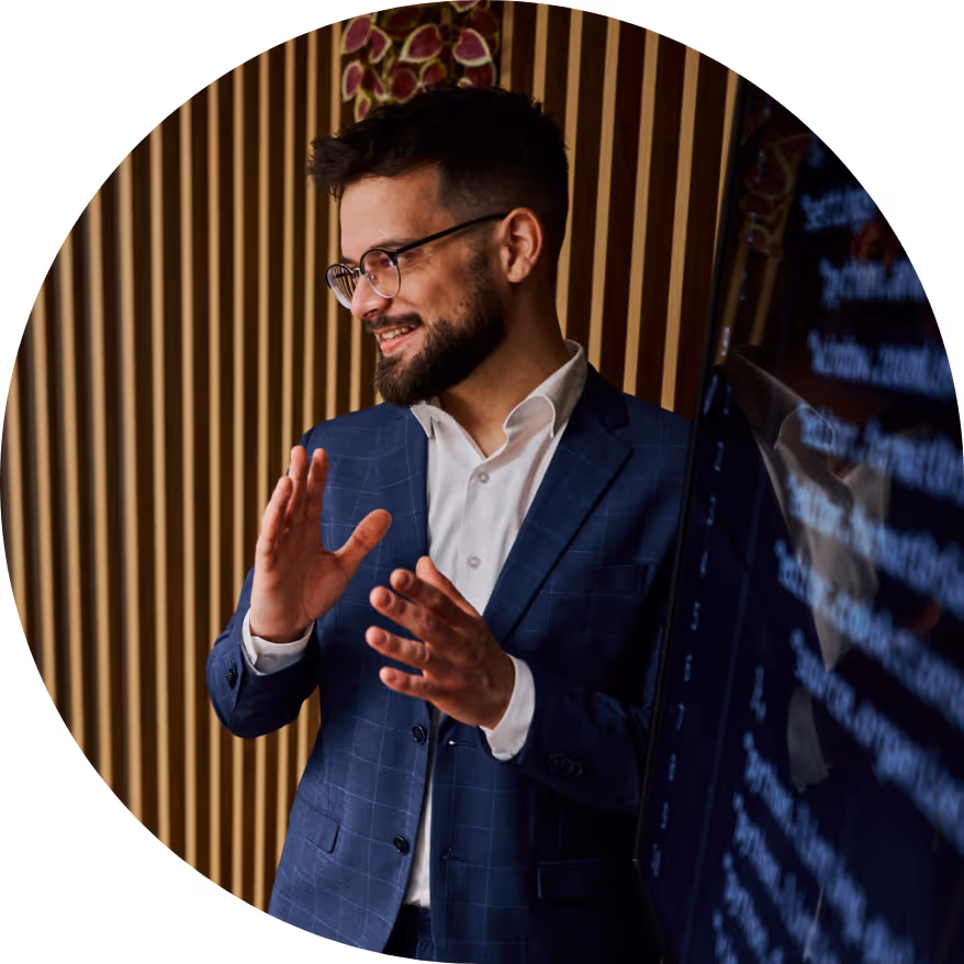 A confident man presenting at a workshop