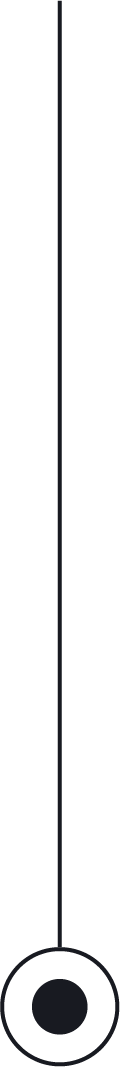 A vertical thin black line ending in a black circular shape with a smaller filled circle inside at the bottom.