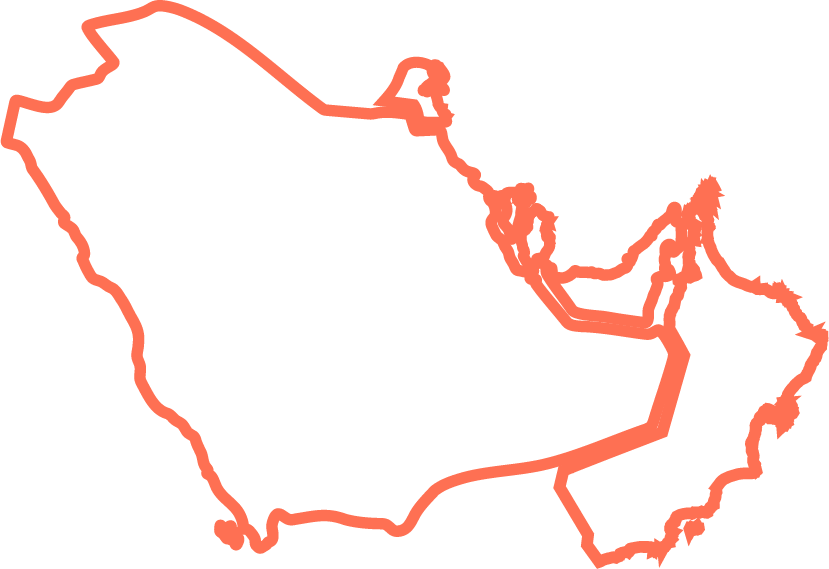Orange outline map of Saudi Arabia with a transparent background.