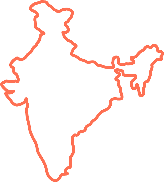 Outline map of India in orange color with white background.
