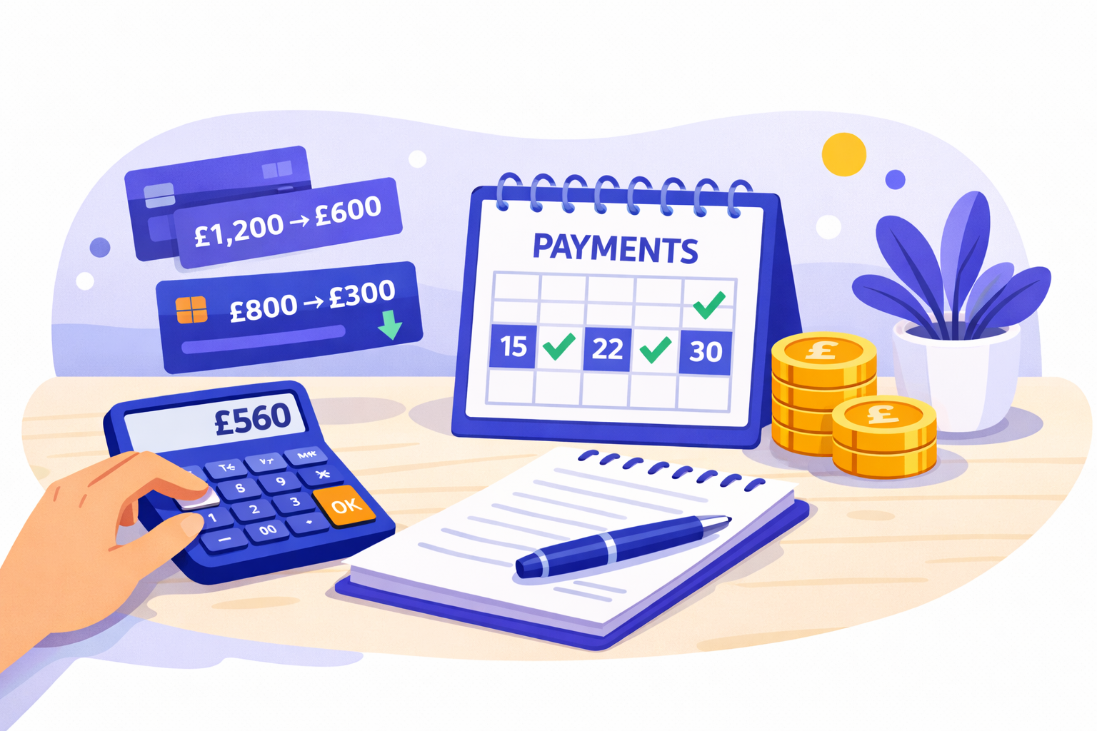 Person improving credit score by reducing balances and paying bills on time.