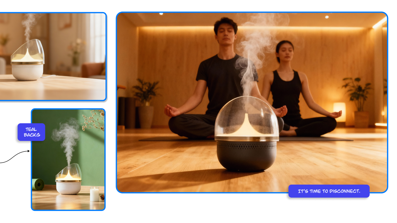 Board showing a wellness diffuser in use during meditation