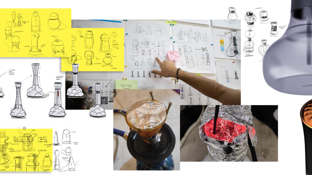 Engineering board for an electric hookah with part studies