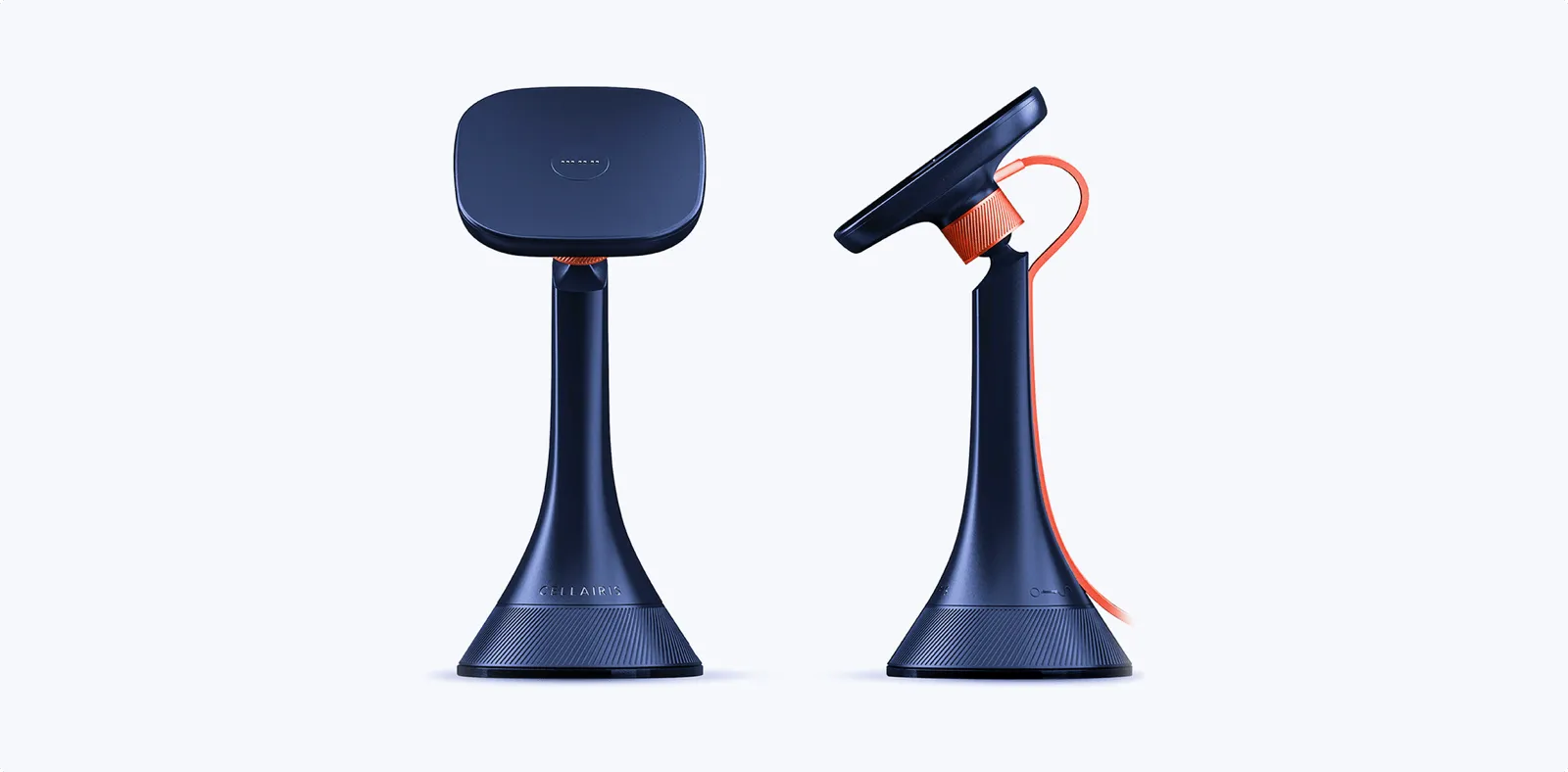 Front view and side view of a tablet mount