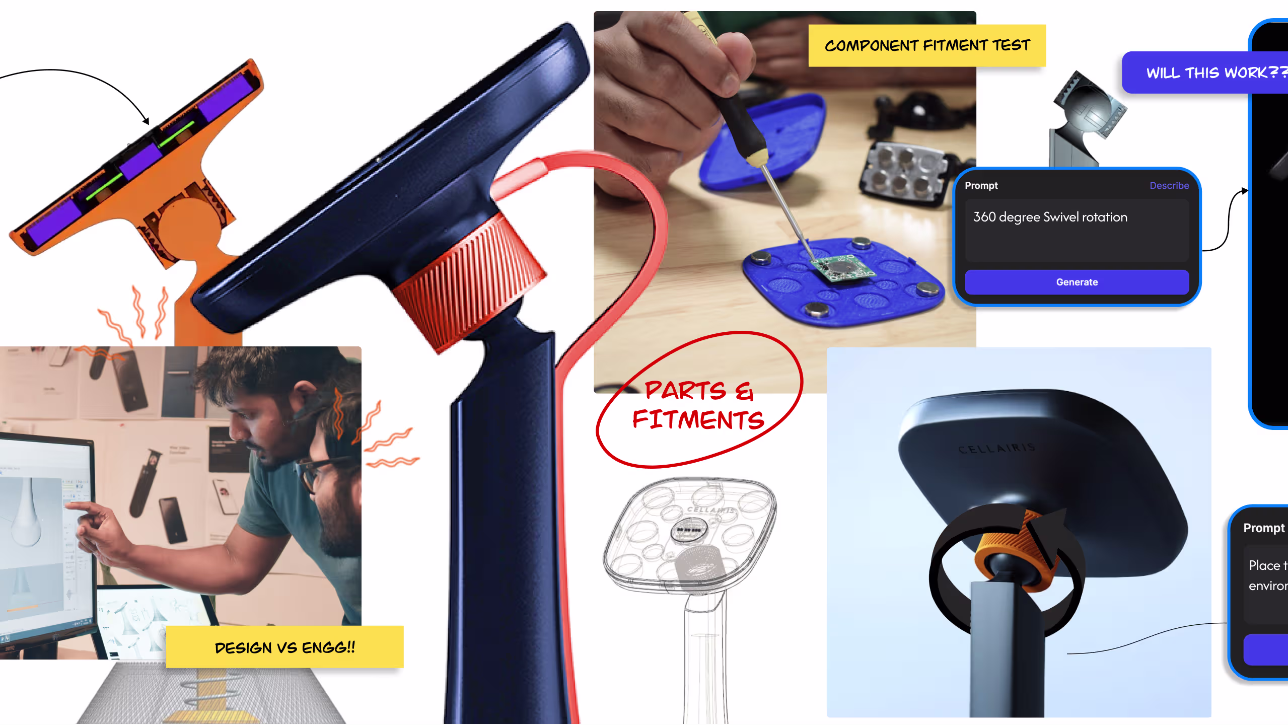 Bolt charger prototype parts, component fitment tests and an engineering review on screen