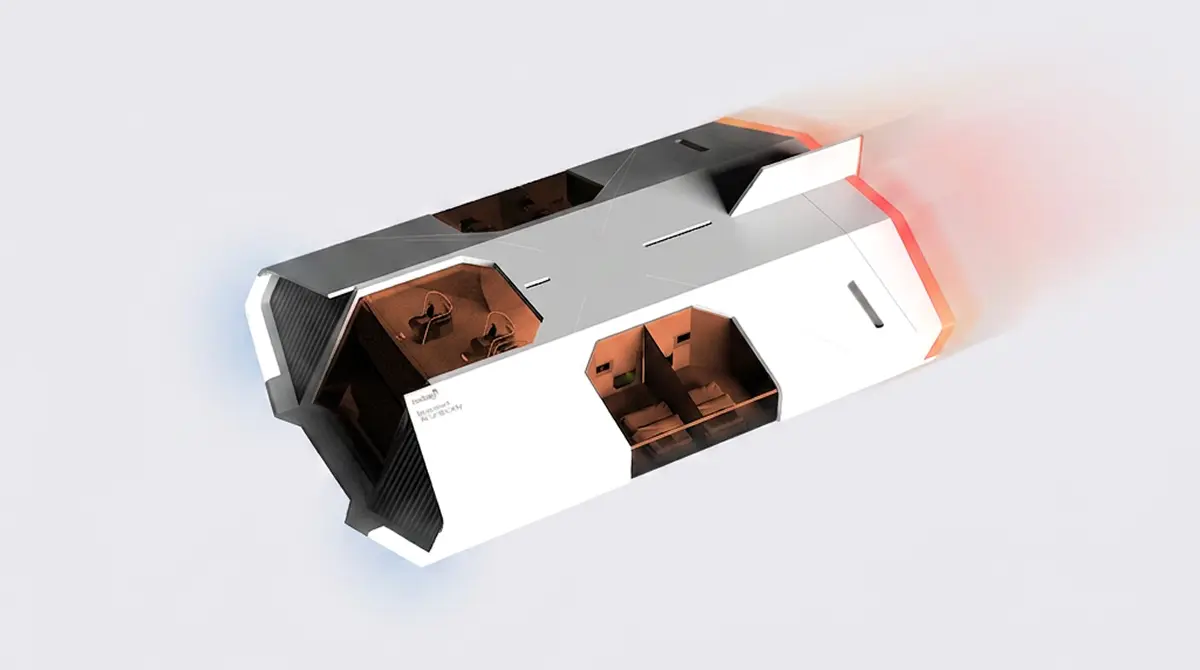 Industrial design and product design trends 2023 in a concept space habitat cutaway