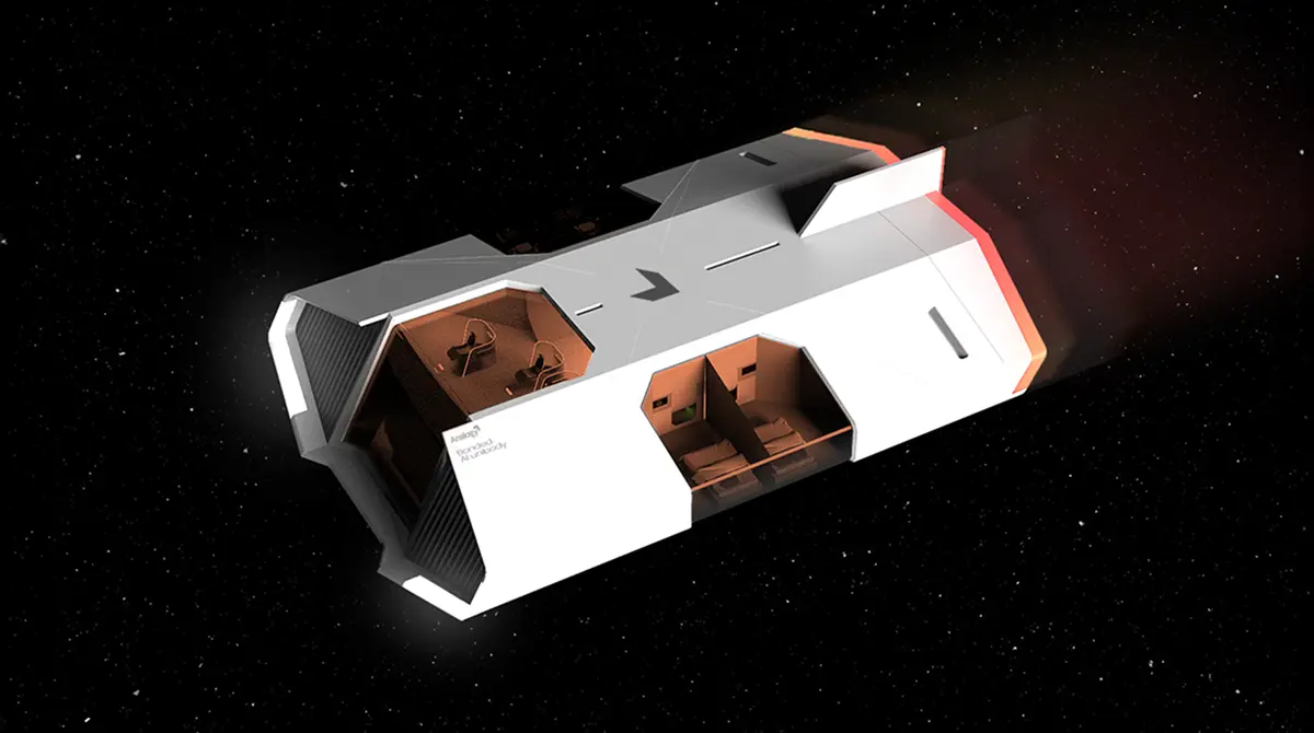 5 industrial design trends for 2023 shown in a sectioned spacecraft living module