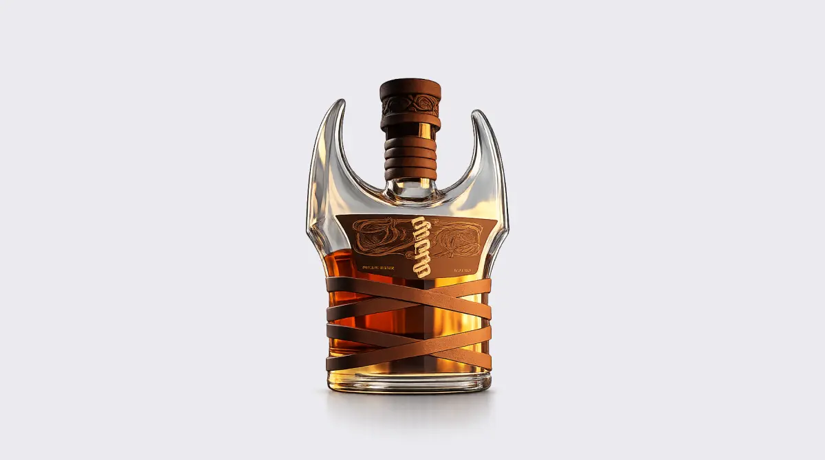 Elixir of the Gods: Viking inspired Skara bottle design with leather wrapped glass